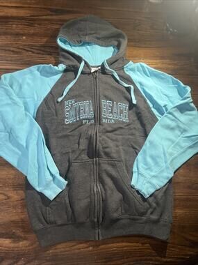 New Smyrna Beach - Zippered Hoodie L Sweatshirt Grey And Blue FLorida